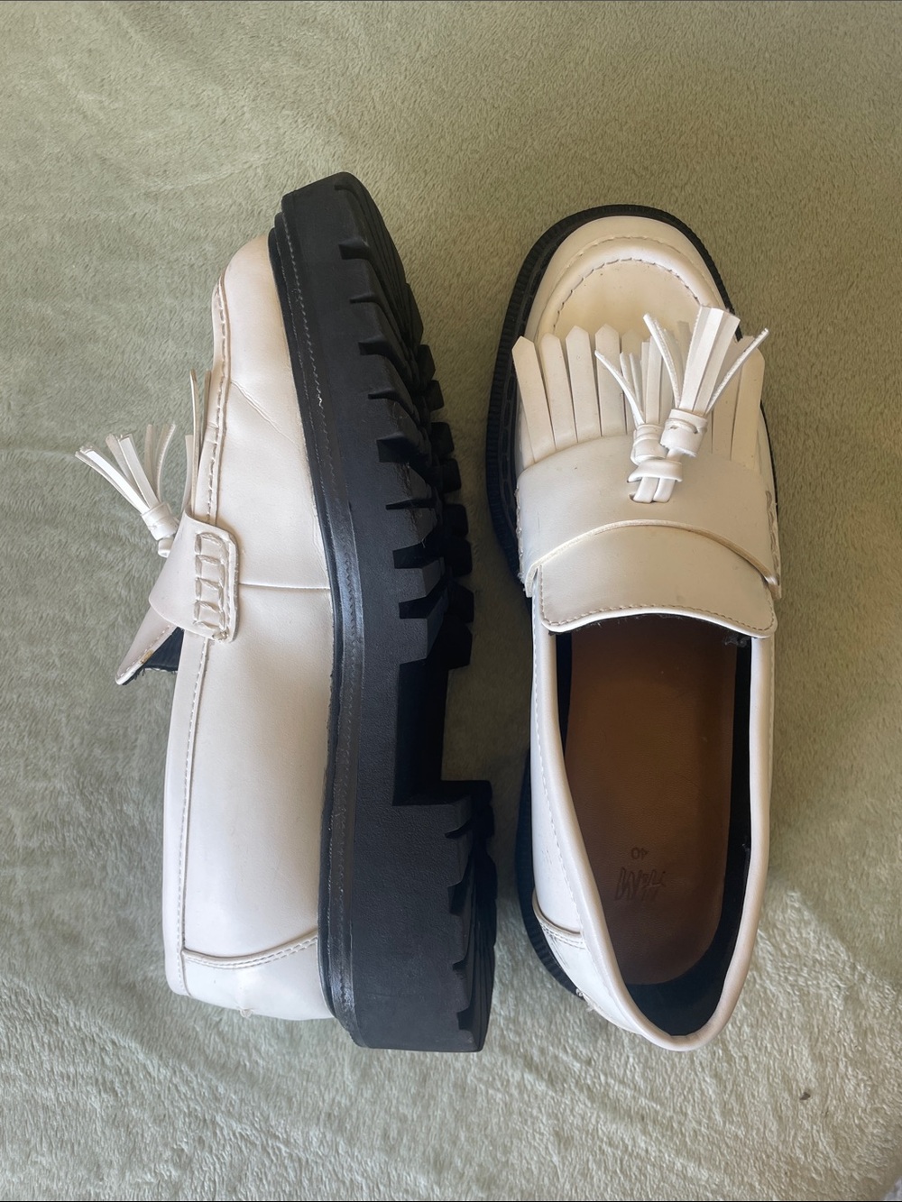 H&M White Tassel Loafers with Black Lug Sole